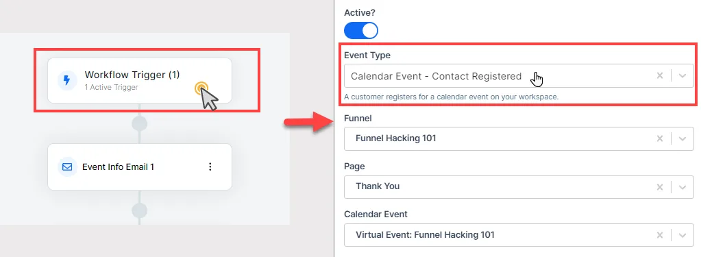 Select the calendar event trigger