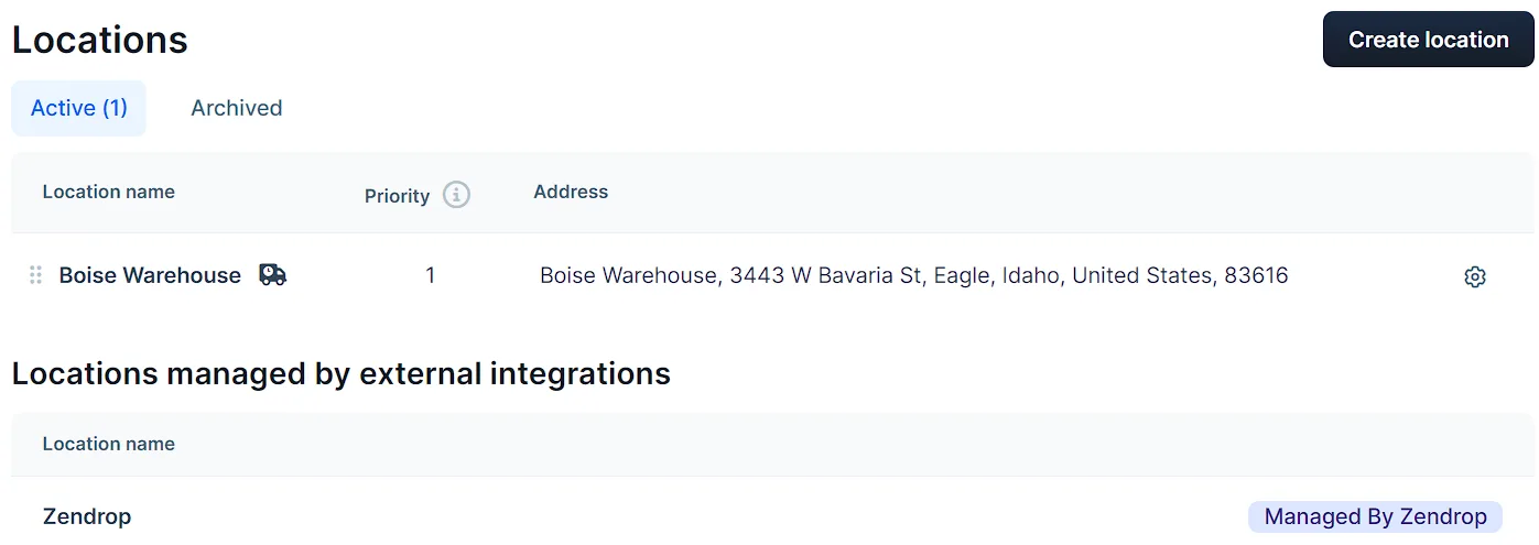 A screenshot of the locations dashboard.