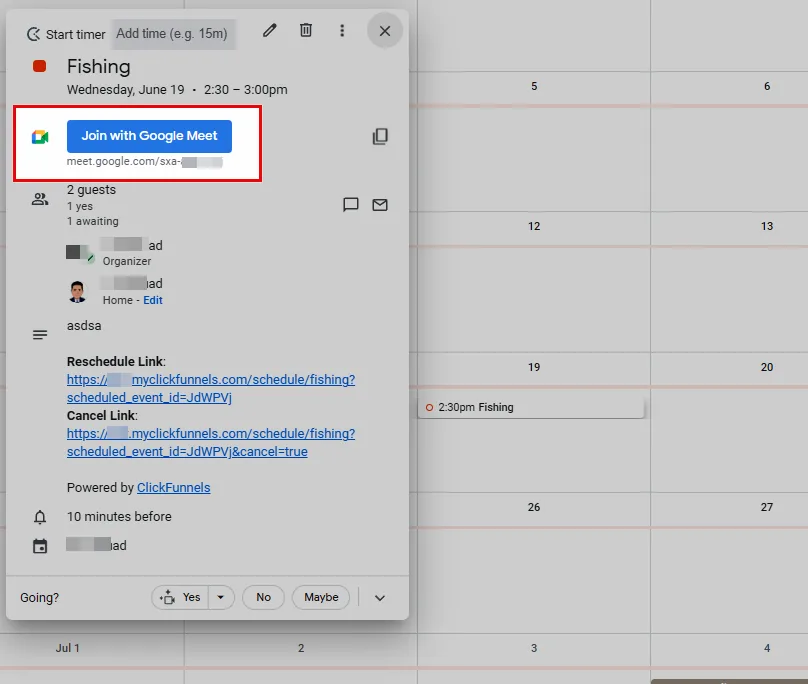 Conferencing Connection Link in Calendar
