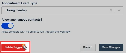 Click on Delete Trigger