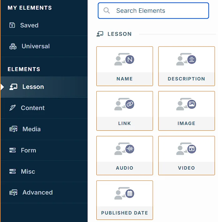 Lesson Elements menu