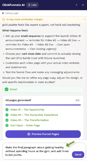 Instructions for setting up email sequences and cart closing dates for video launches.