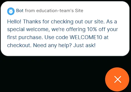 Website Live Chats preview image. The chat window displays a welcome message and an option to respond, demonstrating how Website Live Chats appear to visitors.