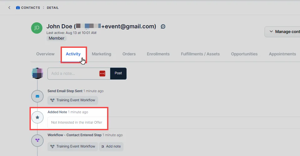 Contact Profile Activity View