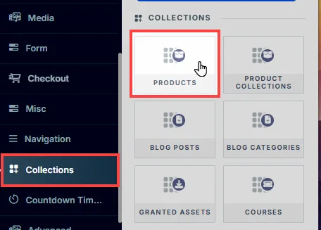 Adding Products Collection  Type Element