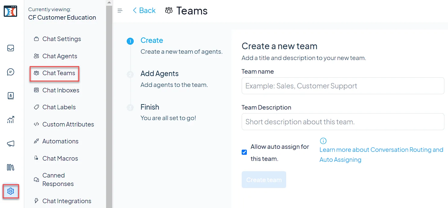 Create new team dashboard.