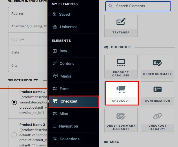 Adding a Checkout Element